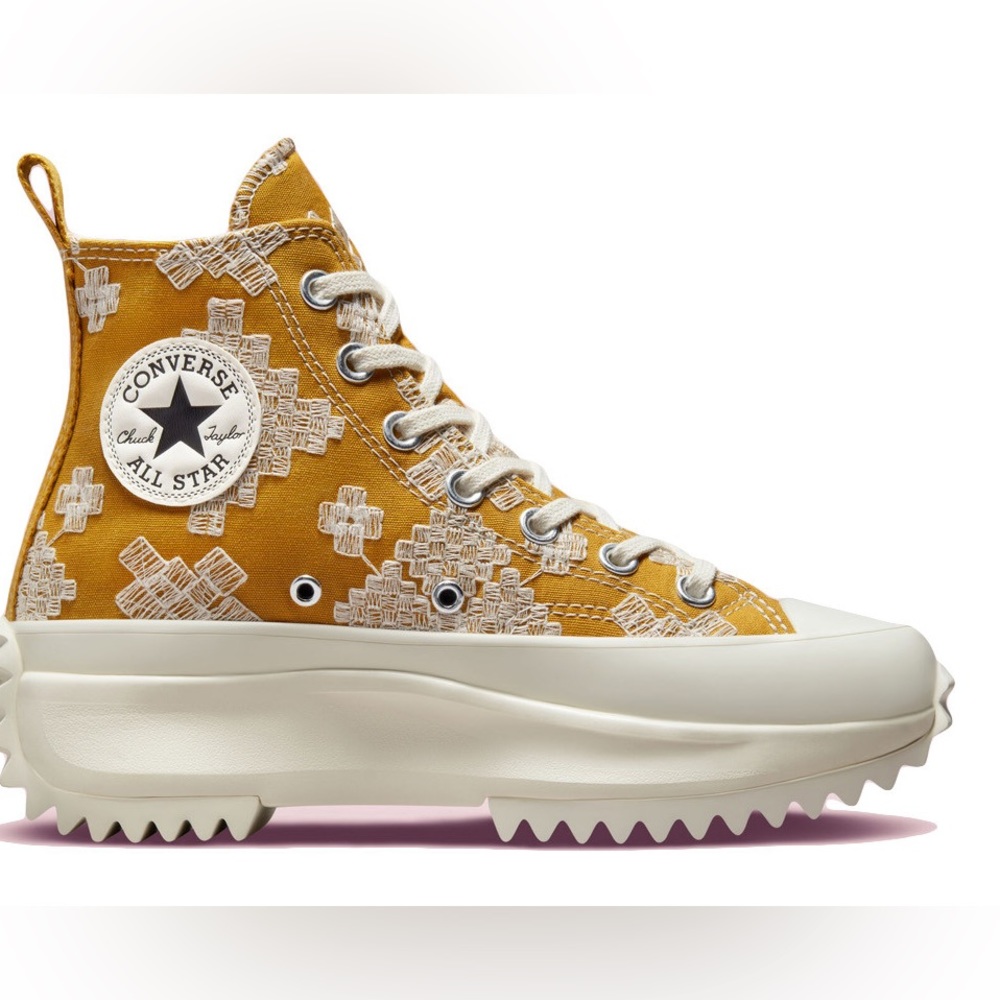 converse run star hike platform sneaker, yellow embroidered, size 9